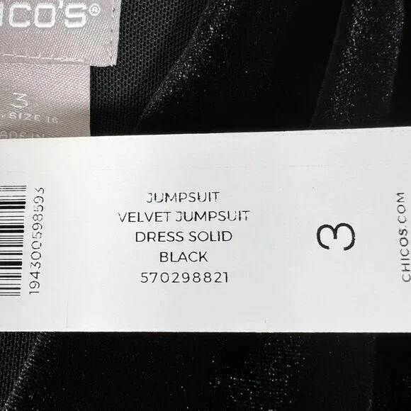 NEW Chico's Womens Black Wide Leg Waist Tie Elegant Velvet Jumpsuit Size 3 US 16 - Picture 11 of 16